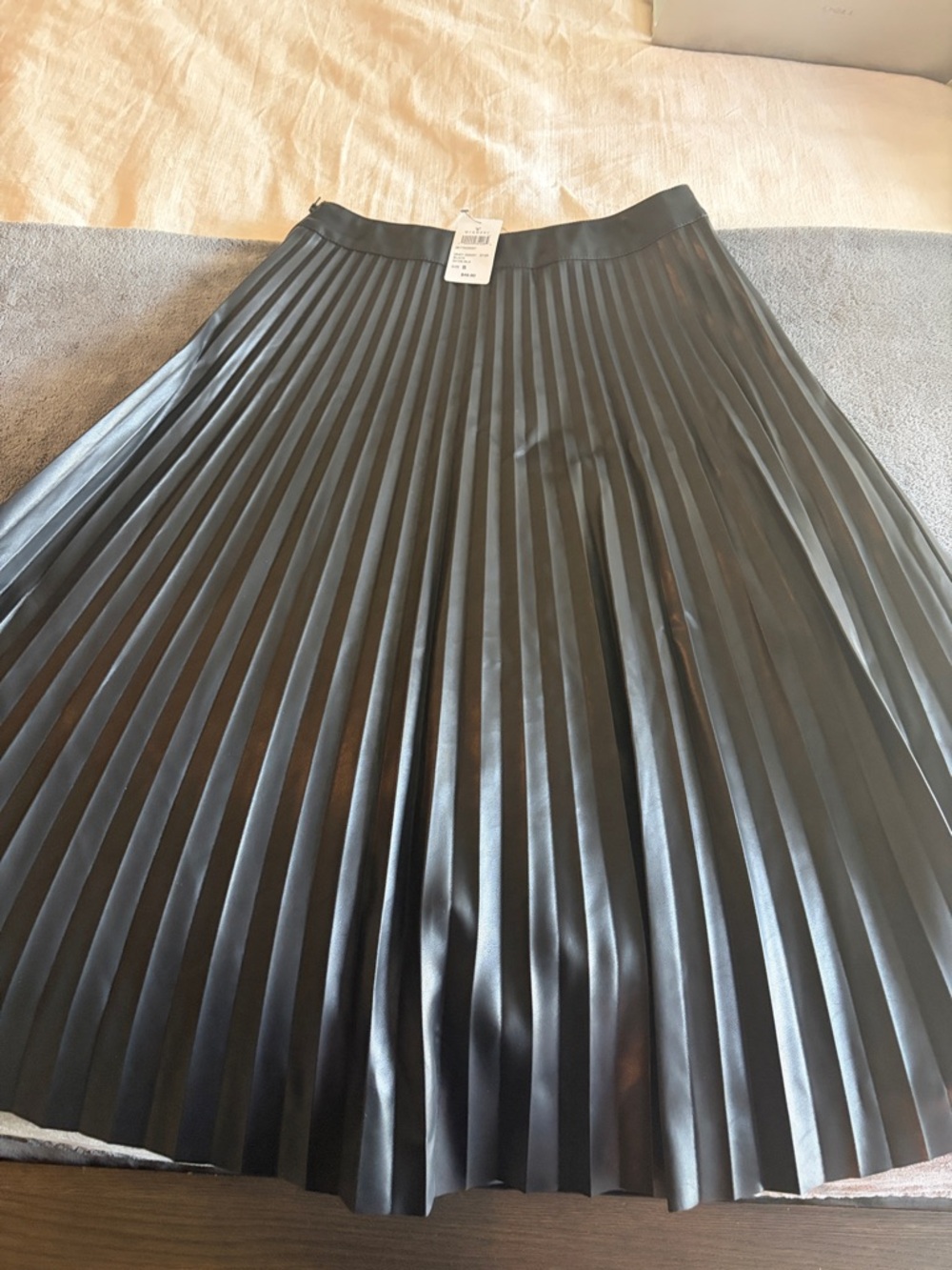 Windsor Black Pleated Faux Leather Midi Skirt